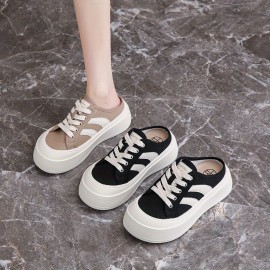 Beige Canvas Sneakers with White Laces - Round Toe, Rubber Sole, All-Season Comfort Shoes for Casual Attire, Casual Footwear | Round Toe Sneakers | Rubber Sole Shoes