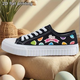 Women's Shoes Colorful Easter Black and White Casual Sneakers Skateboard Shoes with Laces 2D Print Series Campus Style All-Season