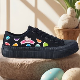 Women's Shoes Colorful Easter Black and White Casual Sneakers Skateboard Shoes with Laces 2D Print Series Campus Style All-Season