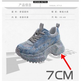 Women's Rhinestone-Encrusted -Style Chunky Platform Sneakers - Height-Increasing Thick-Soled Rhinestone-Toe & Heel, Round-Toe Casual s (Purple) | All-Season /PVC/Rubber for Parties, Prom, Casual Attire - No-Washable