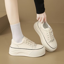 Women'S Chunky Platform Sneakers - Breathable EVA Upper, White & Black Casual Shoes with 