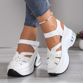 [Comfortable Sneakers] Comfortable Women's Synthetic Cover Casual Sneakers | Breathable, Adjustable Hook-and-Loop Straps, Thick Sole, Open-Toe Design for All-Season Wear