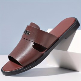 LL25222 Men's Stylish Black Slip-On Sandals - Super Fiber Synthetic, Round Toe, Rubber Sole, Summer Casual Comfort for Casual Attire