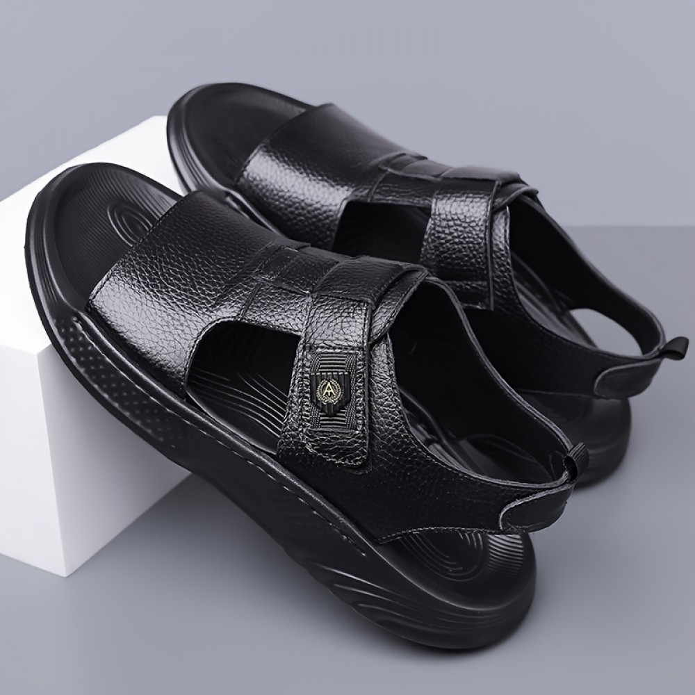 Men's Black -like with Adjustable Strap & Buckle - Non-Slip Rubber Sole, PU Cushioned Insole - Slip-On/Clip-On Beach Shoes for Summer, Casual, Pool, Boat - Lightweight Comfortable Dress (No Laces)