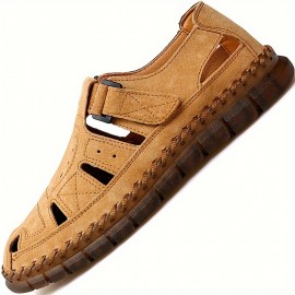 Men's Vintage Solid Colour Close Toe Sandals, Comfy Non Slip Durable Rubber Sole Beach Water Shoes, Men's Footwear, Summer