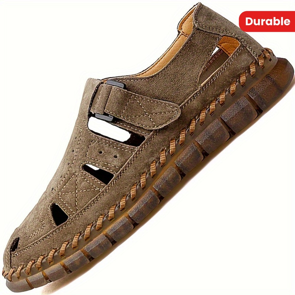 Men's Vintage Solid Colour Close Toe Sandals, Comfy Non Slip Durable Rubber Sole Beach Water Shoes, Men's Footwear, Summer