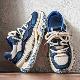 Four Seasons New Men's Low-Top Thick Sole Minimalist Fashionable Versatile Breathable Mesh Casual Sneakers, Outdoor Walking, Style, Sleek Style, Fashionable Shoes, Durable Material, Comfortable Fit, Round Toe, Laceup Sneakers, College Students, Urban Style