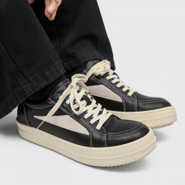 Men's Skate Shoes - Thick Platform Sole for Height Increase & Cushioned Grip - Black/Beige Colorway - PU Upper & Non-Slip Rubber Outsole - Lace-Up Low-Top Sneakers for Streetwear, Skateboarding, Gym, Everyday - All-Season Urban Fashion Shoes