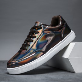 Men'S Stylish Solid Color Skate Sneakers - Non-Slip Lace-Up Low-Top Sneakers with Metallic Accents, Breathable Fabric Lining & EVA Cushioned Sole for Outdoor Casual Wear, Skate Shoes, Sleek Shoe Design, Durable Footwear