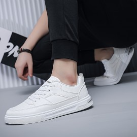 Men's Classic Low-Top Casual Sneakers - Black & White, Striped Design, Durable PU Material with Non-Slip Rubber Sole, Lace-Up Closure for Casual Attire, Street Style, and Outdoor Activities, Spring Summer, Simple Board Shoes