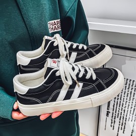 Men'S Summer Low-Top Casual Sneakers - White & Navy Blue Striped Design, Breathable Fabric Lining, Durable Faux Sole, Lace-Up Round Toe for Casual Attire, Streetwear Shoes | Stylish Stripes | Comfortable Fit