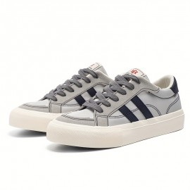 Men'S Summer Low-Top Casual Sneakers - White & Navy Blue Striped Design, Breathable Fabric Lining, Durable Faux Sole, Lace-Up Round Toe for Casual Attire, Streetwear Shoes | Stylish Stripes | Comfortable Fit