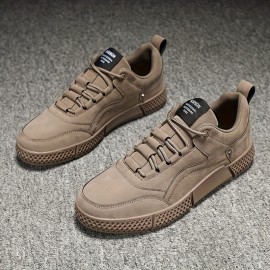 Men's Lace-Up Skate Shoes - Thick Cushioned Sole, Durable PU Upper & Rubber Outsole, All-Season Low-Top Casual Sneakers in Khaki for Outdoor & Daily Wear