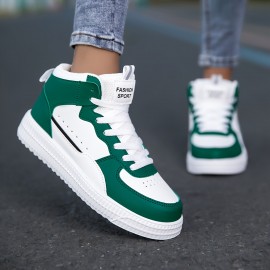 Unisex Mid-Top Sneakers - White & Blue accent, Lace-Up Closure, Cushioned MD Sole - All-Season Casual, Gym, Streetwear Shoes - Breathable Fabric Upper - for Men & Women - Everyday & Formal Events, Gym Footwear, Fashion Sporty Look, Comfortable Fit