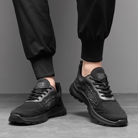 Men'S Breathable Knit Sneakers - Low-Top Casual Sneakers with Faux Upper, Fabric Lining & Durable Sole for Casual Attire, Gym, Skateboarding - Black, Sneakers, Gym Footwear, Sleek Shoe Design, Flexible Footwear