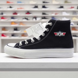 1pc Top Gun Maverick Print High-Top Sneakers - Breathable, Non-Slip, Durable Korean Version Casual Shoes with White Rubber Sole, Black & White Design, Lace-Up Closure, Round Toe, All-Season Comfort, Unisex for Men & Women, Everyday Footwear, Modern Sneakers, Fabric Upper