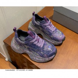 Women's Rhinestone-Encrusted -Style Chunky Platform Sneakers - Height-Increasing Thick-Soled Rhinestone-Toe & Heel, Round-Toe Casual s (Purple) | All-Season /PVC/Rubber for Parties, Prom, Casual Attire - No-Washable