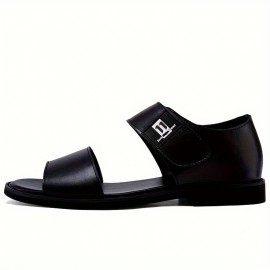 [Breathable Summer Sandals] Men's Genuine -like Strap (Second-Layer Cowhide) Adjustable Hook-and-Loop Sandals - Black Cushioned PU Insole & Non-Slip Rubber Sole - Breathable Summer Beach for Casual, Pool, Walking - Round-Toe Dress Sandals (No Laces)