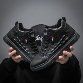 Men'S Non-Slip Durable Fashion Sneakers - Casual Street Style, Solid Color, All-Season Lace-Up Shoes with Thick Sole for Height Increase, Round Toe, Mid-Top Design, Faux Upper, Fabric Inner & Insole, PVC Sole