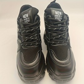 New Fashionable Women's Thick-Soled Lace-Up High-Top Height-Increasing Casual Sports Shoes, Versatile Color Outdoor Wearable Sneakers for All Four Seasons