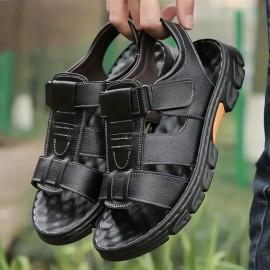 Men'S Casual Sandals with Adjustable Hook-and-Loop Straps, Non-Slip Comfortable Beach Shoes for Spring/Summer, Brown Synthetic Upper & Black Sole, Perfect for Vacation and Outdoor Activities, Beach Footwear | Stylish Sandals | Synthetic Sandals